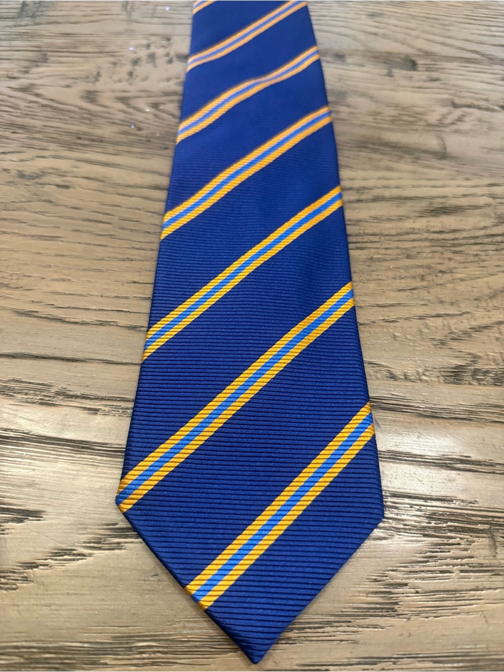 Etro Blue and Gold Diagonal Stripe Silk Tie
